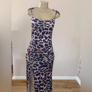 Leopard Print Ruched Maxi Dress  Size L